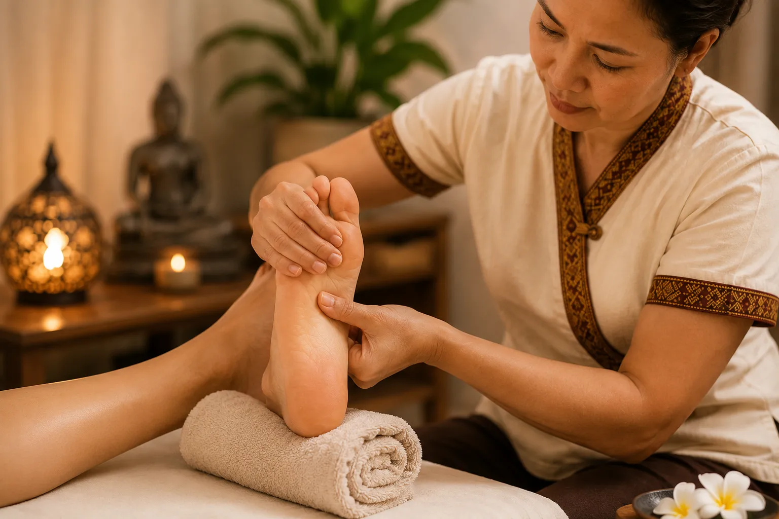 Sessão de reflexologia nos pés